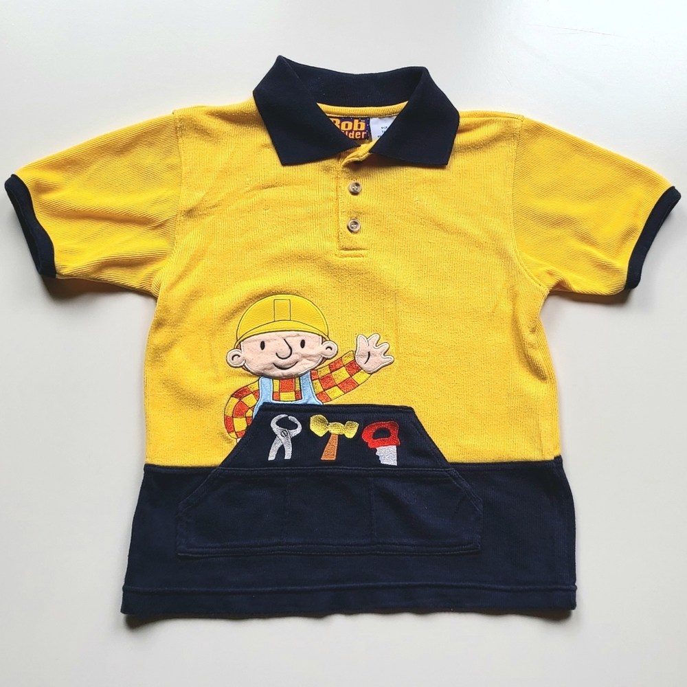 ~Vintage~ 90s Y2K Bob The Builder Cartoon Thick Tee Shirt Boys 5T Embroidered